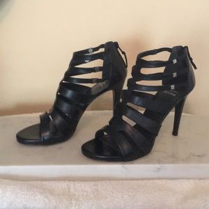 Stuart Weitzman strappy black leather heels